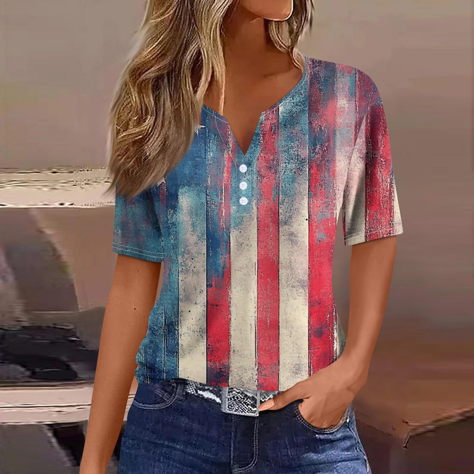 

Жен. Футболка Футболка С принтом Пуговицы С короткими рукавами Повседневные Выходные Мода Классический V-образный вырез Обычный Верх XL