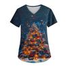 Women's V-neck Christmas Print Short-sleeved Pocket Side Slit Uniform Top