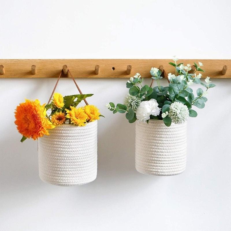 Imitation Rattan Wall Hanging Baskets Plant Chlorophytum Handmade Artificial Flower Vase Single Rope Planter Baskets