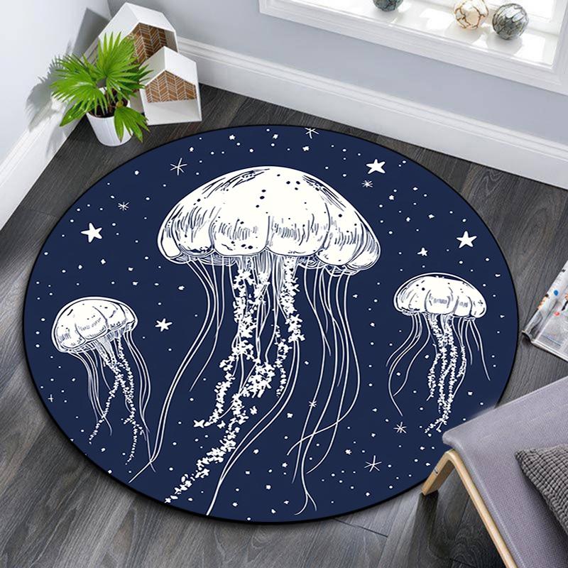 Jellyfish Round Area Rug,Carpet Rug for Living Room Bedroom Sofa Playroom Decor,Non-slip Floor Mat