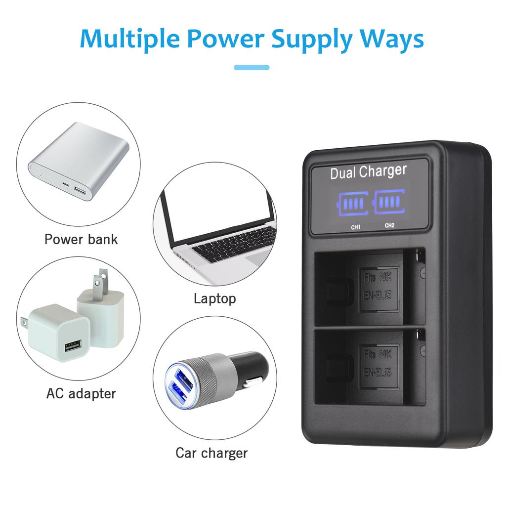Camera Battery  r Set EN EL15 2550mAh Rechargble Battery and 2 Channel USB  r Set for  6  7 1 V1 D500 D600 D610