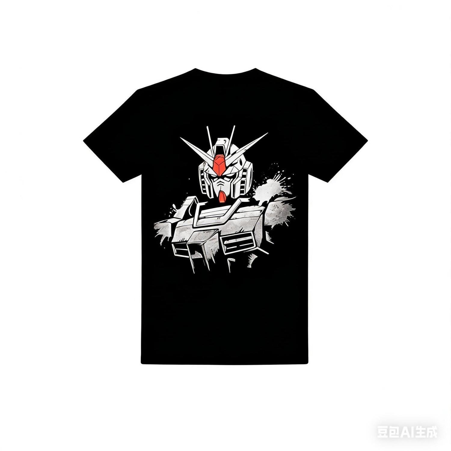 

2026 Summer New Gundam Exquisite Pattern Warrior Loose Short Sleeve Tshirt Pure Cotton Round Neck TopTrendy Comfortable Shirt S чёрный