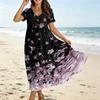 Women Loose Fit Bohemian Style Short Sleeve V Neck Dress with Gradient Floral Print Casual Summer Midi Dress