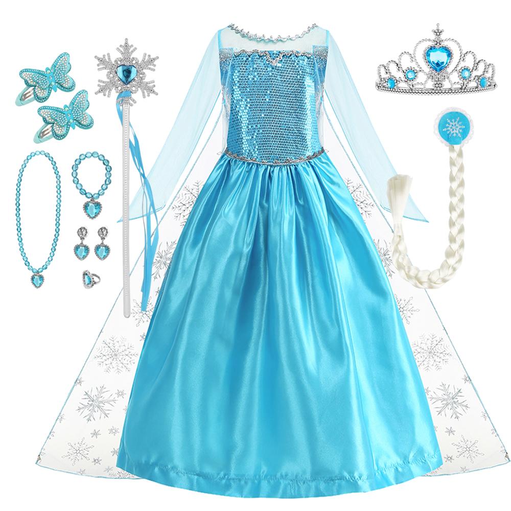 Vestidos Snow Queen Princess Dress Girls Costume Halloween Kids Role-play Carnival Children Birthday Party Dress