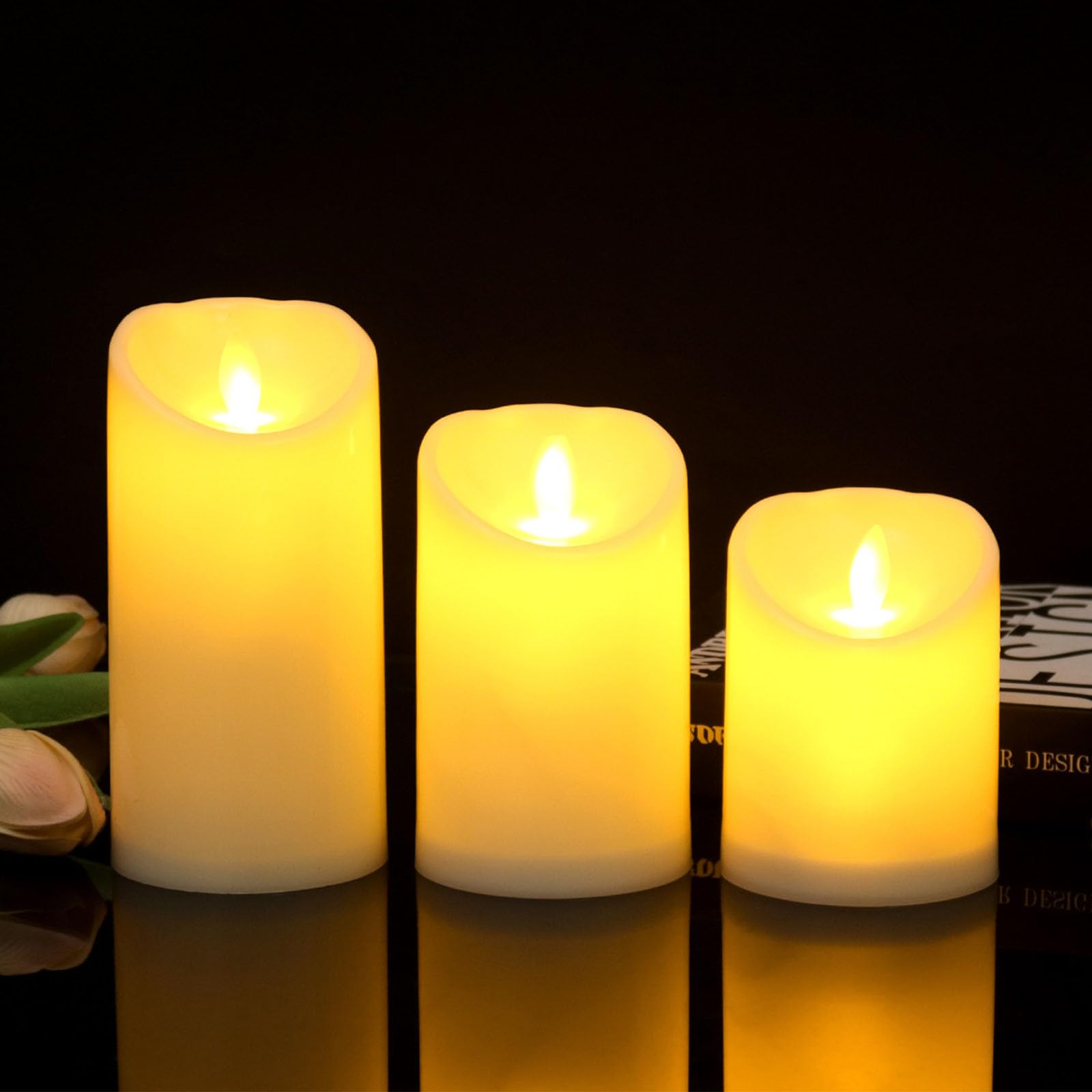 

DFsucces LED Candle Lights, Set of 3, Warm Light, Flameless, Flickering, Energy-Saving, Safe, Long-Lasting, Convenient for Photography, Christmas,