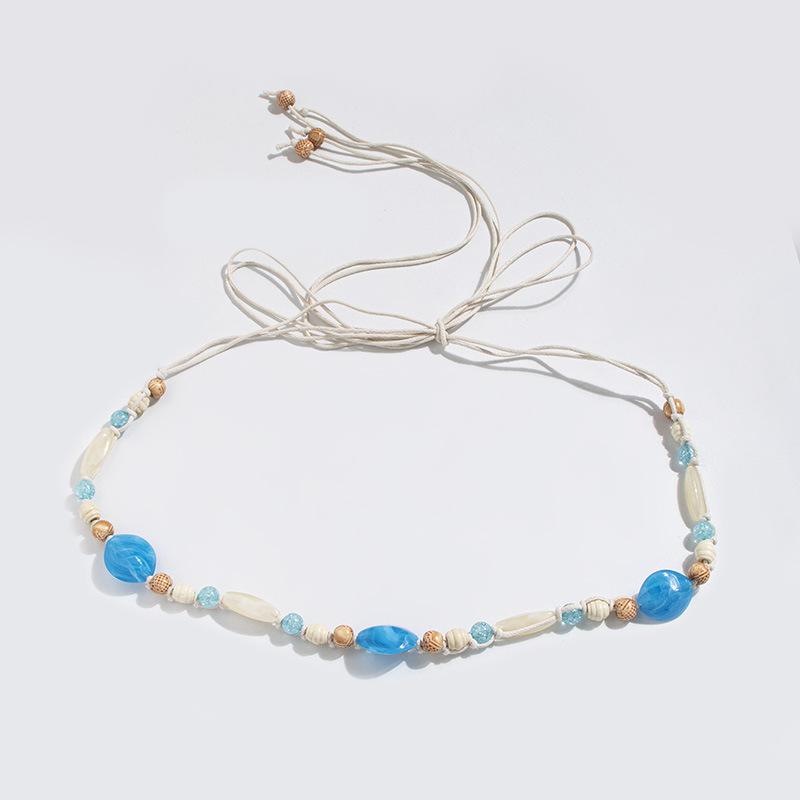 Boho Style Wax Rope Weaving Knotted Ethnic Style Handmade Wooden Beads Women's Belt Leisure Vacation Style Exquisite Waist Rope