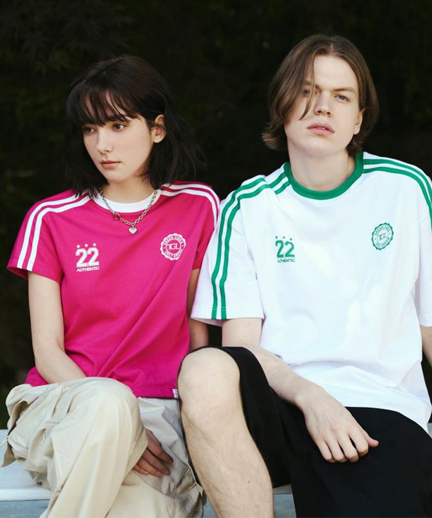 THE GREEN LAB Soccer Football Color Block Short Sleeve T-Shirt [Pink]
