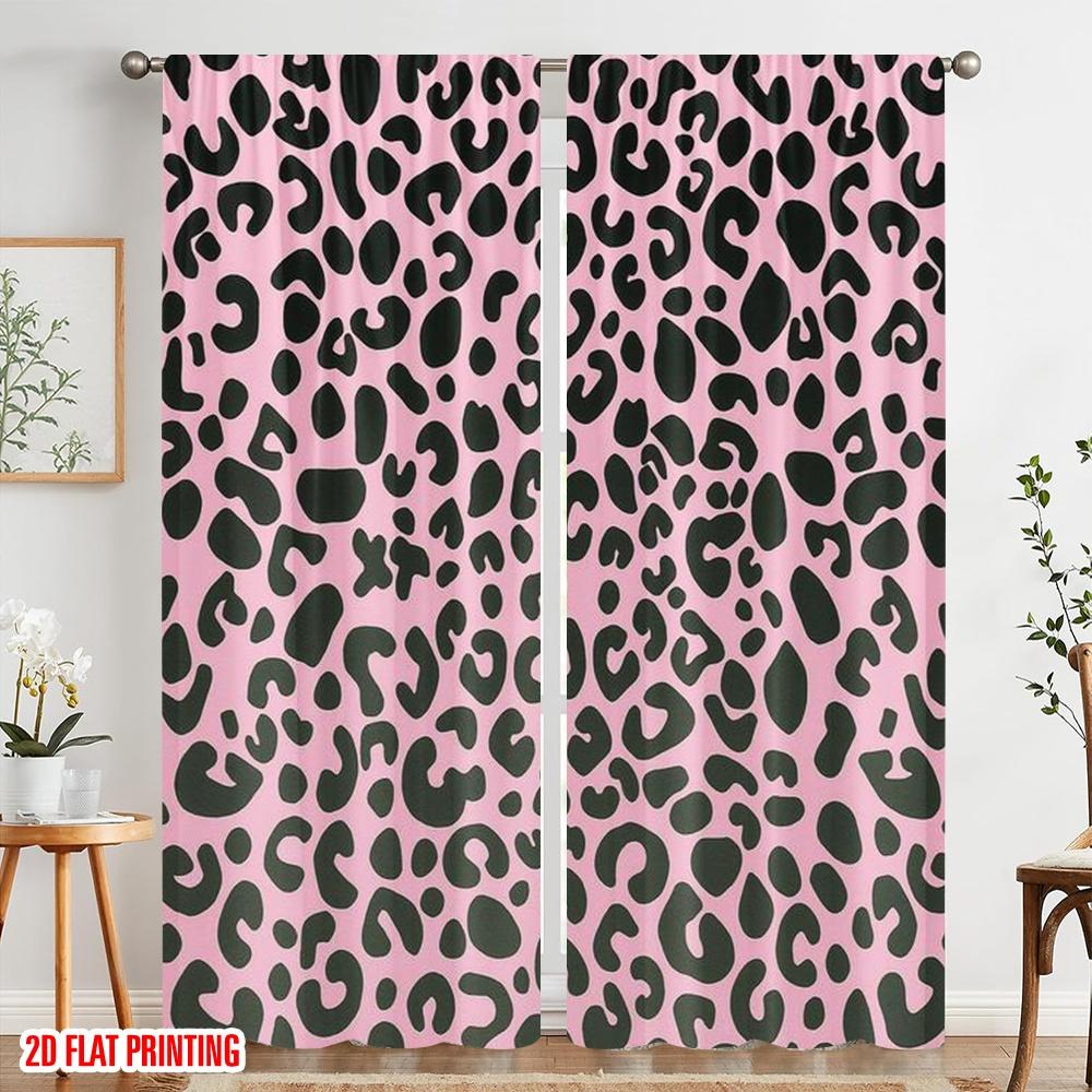 2pcs,2D plane printing Popular Curtain Panels Pink Leopard Bow Versatile 100% Polyester (without rod) Decorations For Home for