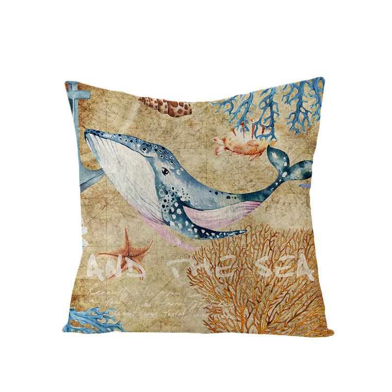 Nordic Retro Polyester Printed Pillow Cover Blue Anchor Animal Sofa Cushion Pillow Cover Home Furnishings