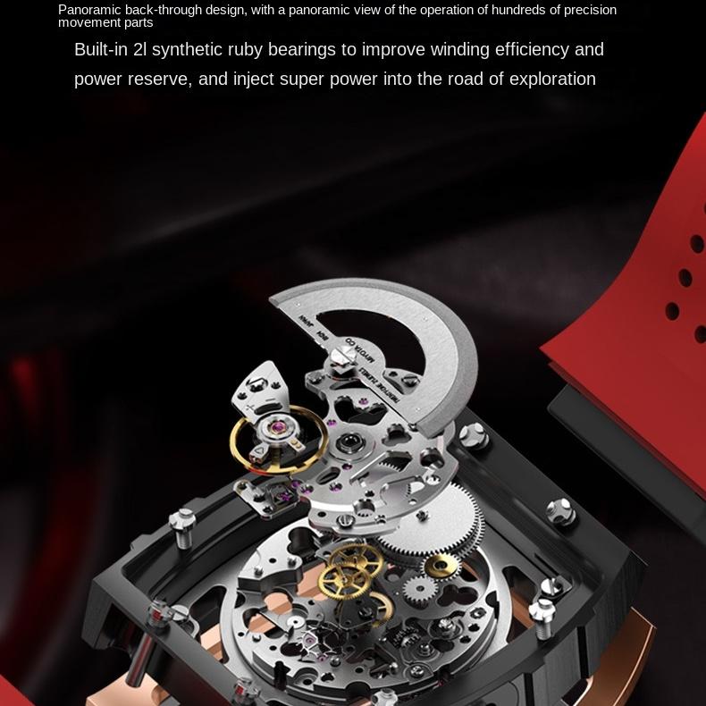 OUPINKE Zegarek Hollow Barrel Mechaniczny zegarek Moda Silikon Wodoodporny Męski zegarek Męski zegarek