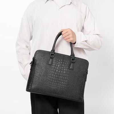 Pánská aktovka z pravé kůže s reliéfním vzorem aligátora, pánská taška s dvojitým zipem, obchodní kabelka, počítačová kancelářská taška přes rameno