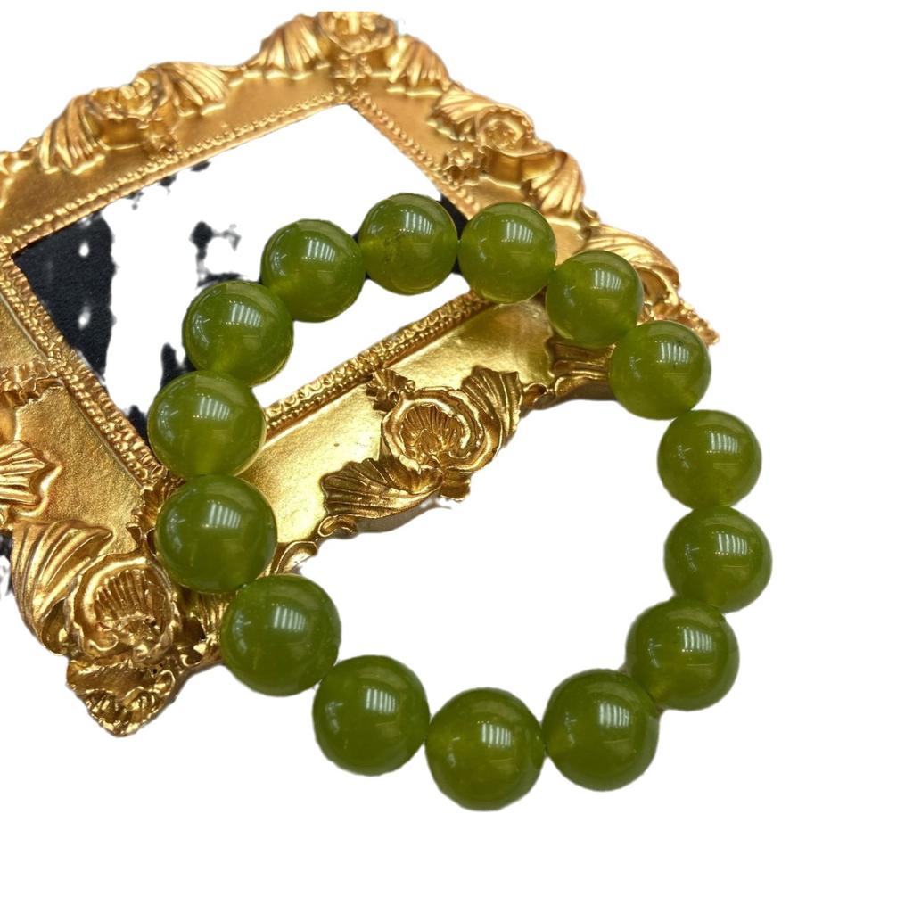 New Medieval Vintage Fashion Retro Design Qingti Color Jade Bracelet 12M Natural Stone Long Necklace Bracelet