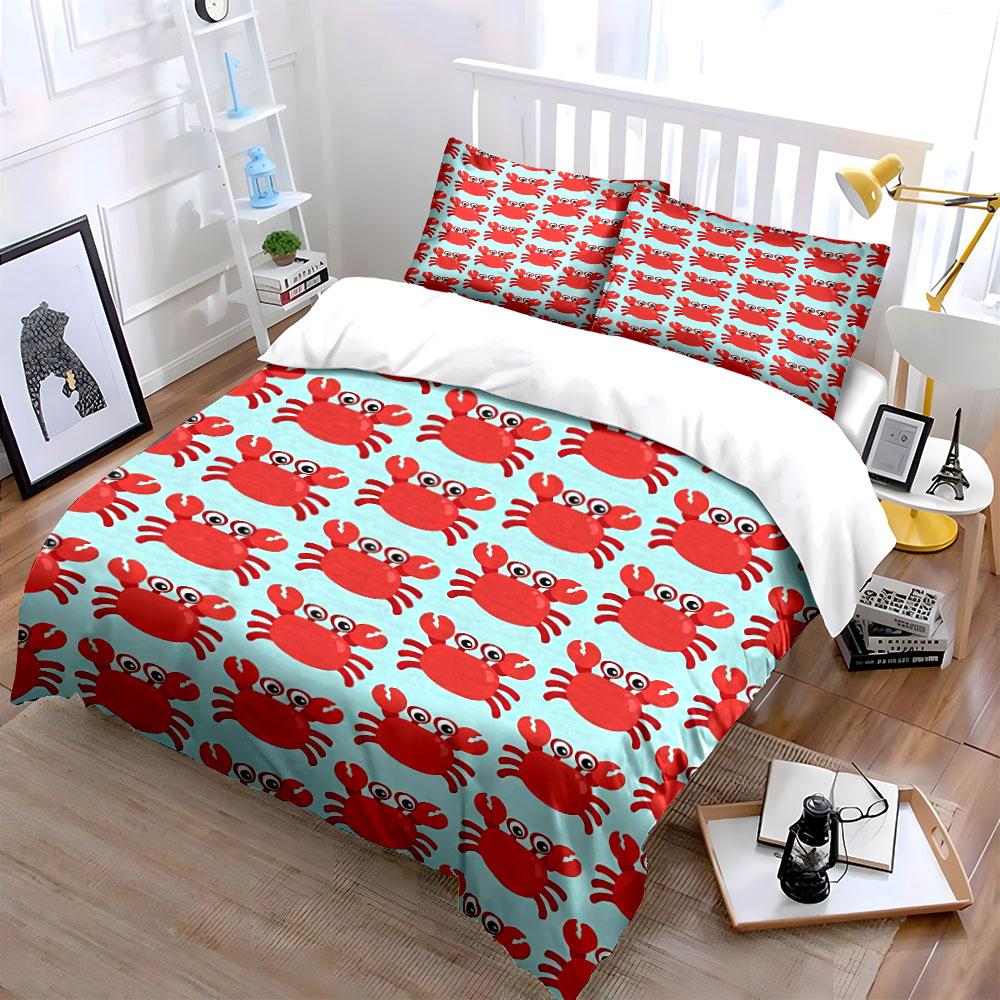 Cute Red Crab Bedding Set Bedding Duvet Cover Set Duvet Cover Pillowcases (1 * Duvet Cover 2 * Pillowcases, Without Duvet Insert)