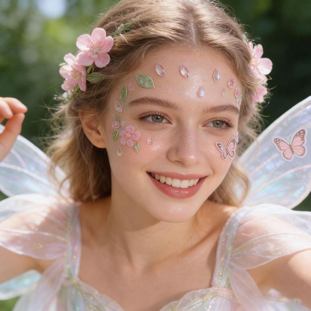 Self-Adhesive Rhinestones Face Gems Sticker Flower Makeup Decoration  for women and girls