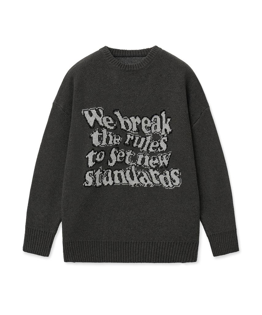 STANDARDERROR 87-Stan191 Art Lettering Oversized Jacquard Knit Charcoal