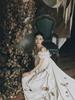 Maternity French White Gown - High-End Retro Oil Painting Style for Photography