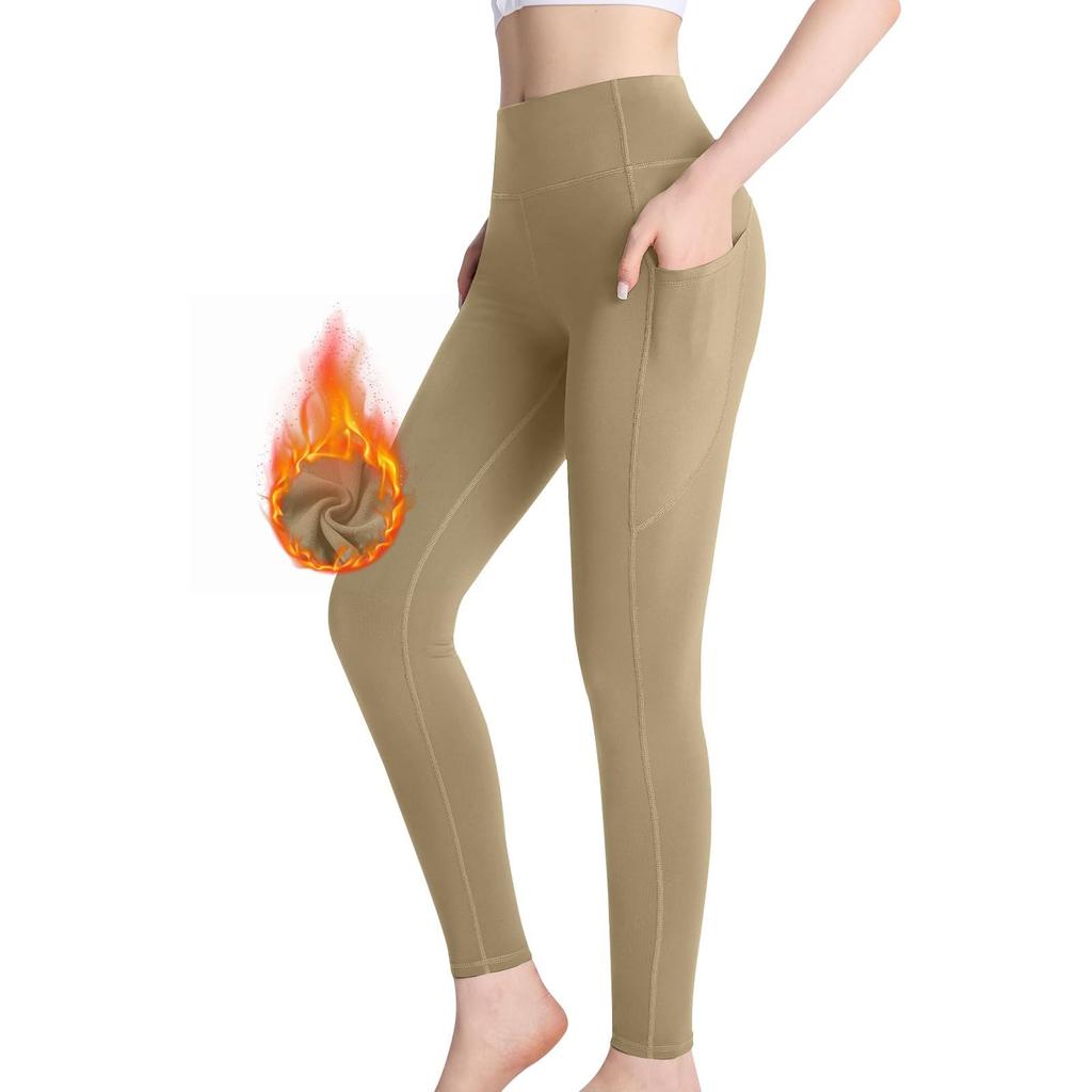 Women's -Lined High-Waist Compression Yoga Pants, Tummy-Control Leggings With Pockets, Warm Fitness Long Pants