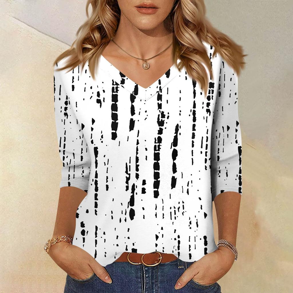 Women's Fashion Casual Three-quarter Sleeve Gradient Printed Round Neck Top