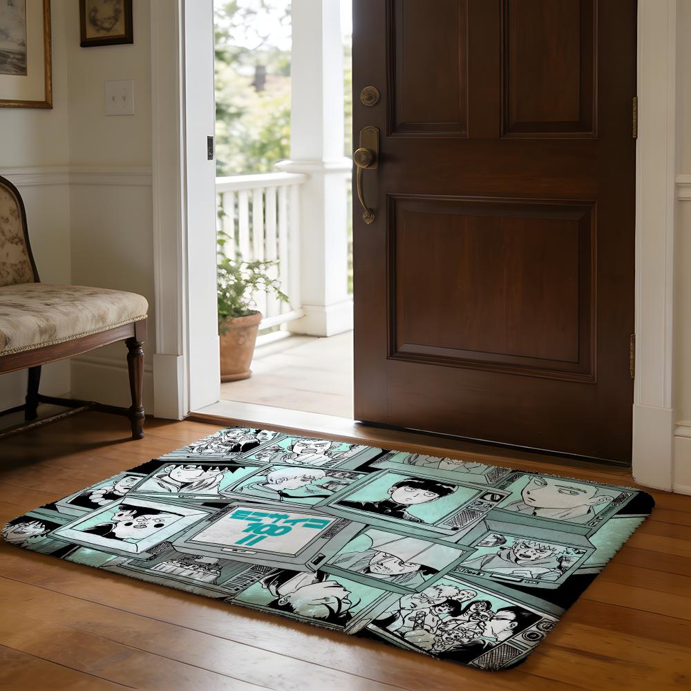 Hot Anime Fun MMob Psycho 100 Floor Mat Soft Flannel Absorbent Mat Non-Slip Rug Home Bedroom Bathroom