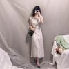 French Vintage Floral Small Fly-sleeve Dress for Women, New Summer Niche Waist-cinching Slimming Sweet Long Skirt
