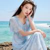 Sancai Plus Size 2026 Summer Chiffon Maxi Dress with Oceanic Print