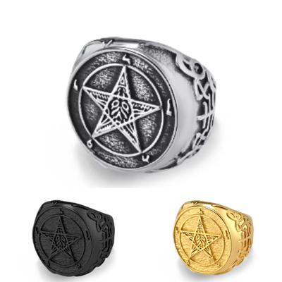 25mm Vintage Gevallen Engel Lucifer Roestvrij Staal Ring Satan Pentagram Zilver Goud Zwart Kleur Ring