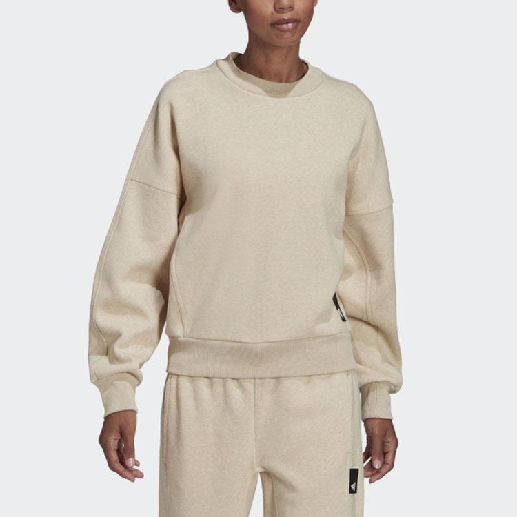 Adidas Plain Round Neck Pullover Sweatshirt Women Tops Beige HE3098