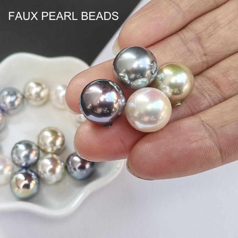 10pcs Round Faux Pearls Beads with Hole 12mm Necklaces Pendant Beads Bracelets Beads Loose Beads Necklace Bracelet Pearls