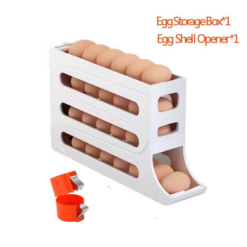 4 Layers Automatic Rolling Egg Holder Refrigerator Egg Storagebox Large Capacity Space Saving Kitchen Refrigerator Egg Dispenser