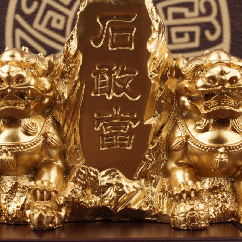 [Alloy Resin] Taishan Stone Gantang Wholesale Antique Style Double Lion Living Room Office Decoration Craft Collectible