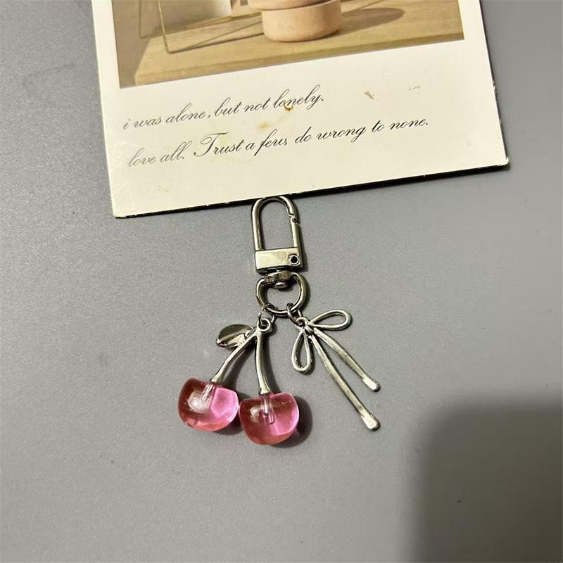 1/2 Pcs Cute Cherry Keychain Pendants Girl Heart Bag Backpack Hanging Christmas Tree Bow Charm Phone Chain Keyring Birthday Gift