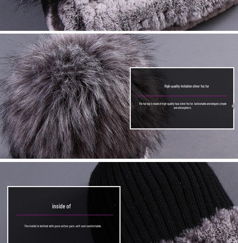 Women's Winter Korean Style Rex Rabbit Faux Fur Hat with Ear Protection