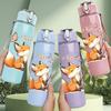 1PC Cute Fox Forest Animal Print 750ml Color Plastic Sports Water Bottle Leakproof Flip Straw Lid Suitable for Sports Office Home Use