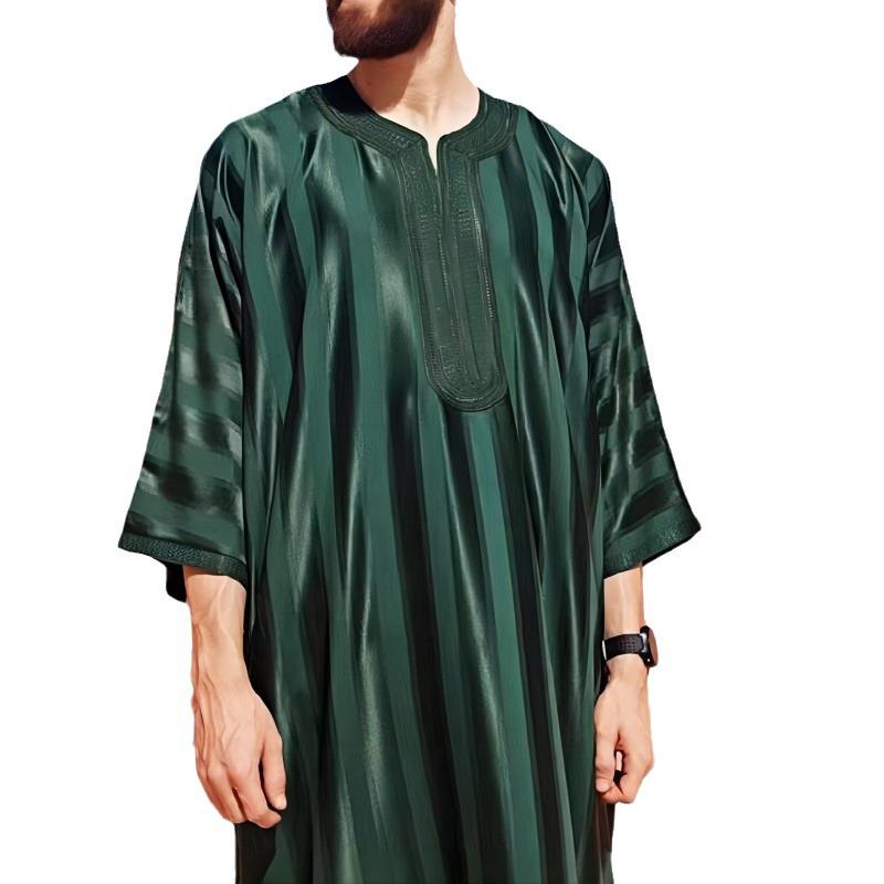 Robe Musulmane Homme Vert Foncé Brodé Arabe 2026