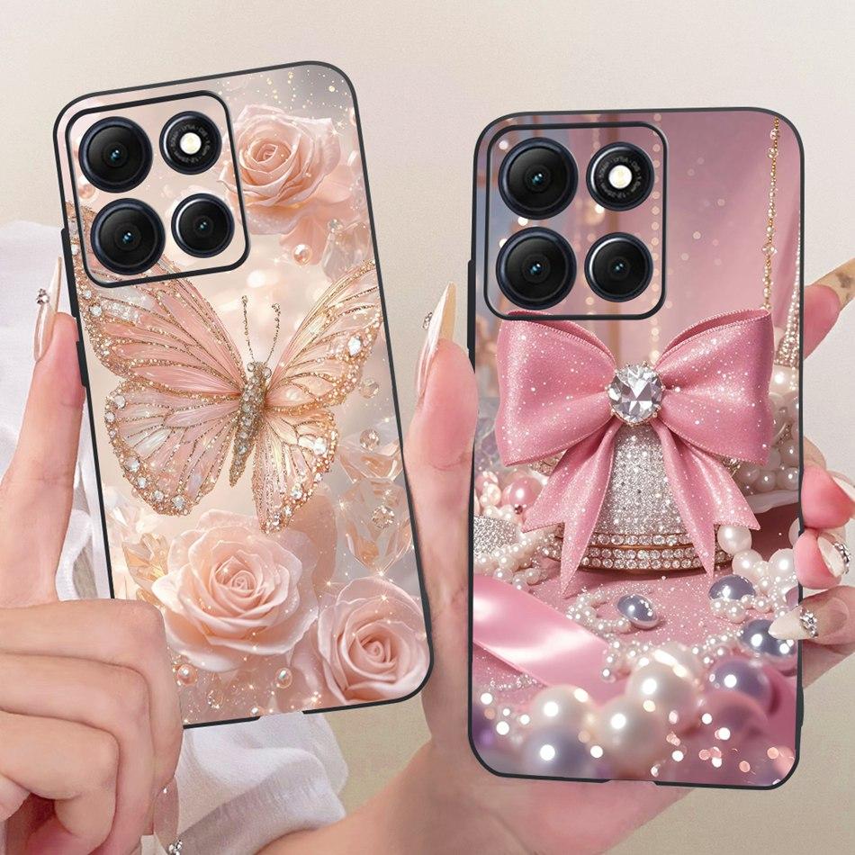 Für Motorola Moto G86 Power Niedliche Blume Schmetterling Katze Bemalte Hülle Für Moto G86 G86Power Schwarzes Silikon Weiche Handyhüllen
