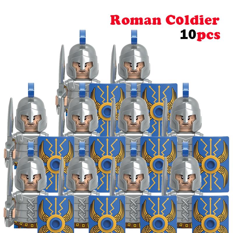 10 st MOC Medeltida Slott Riddare Rom Soldater Byggklossar Militär Forntida Egypten Mumiefigurer Krigare Vakt Vapen Kloss