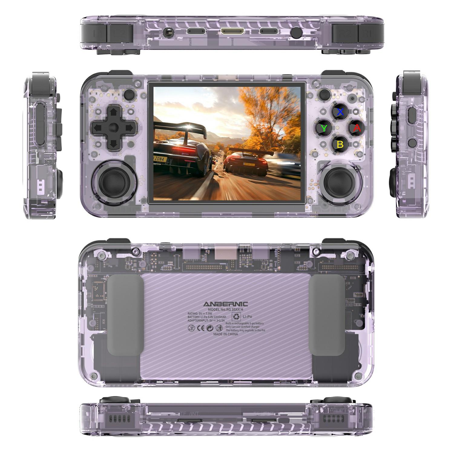 

AMPOWN RG35XXH 32G Портативна ігрова консоль Ретро Аркада Відкритий код WiFi Сумісна з Bluetooth Ігрова машина Transparent Purple