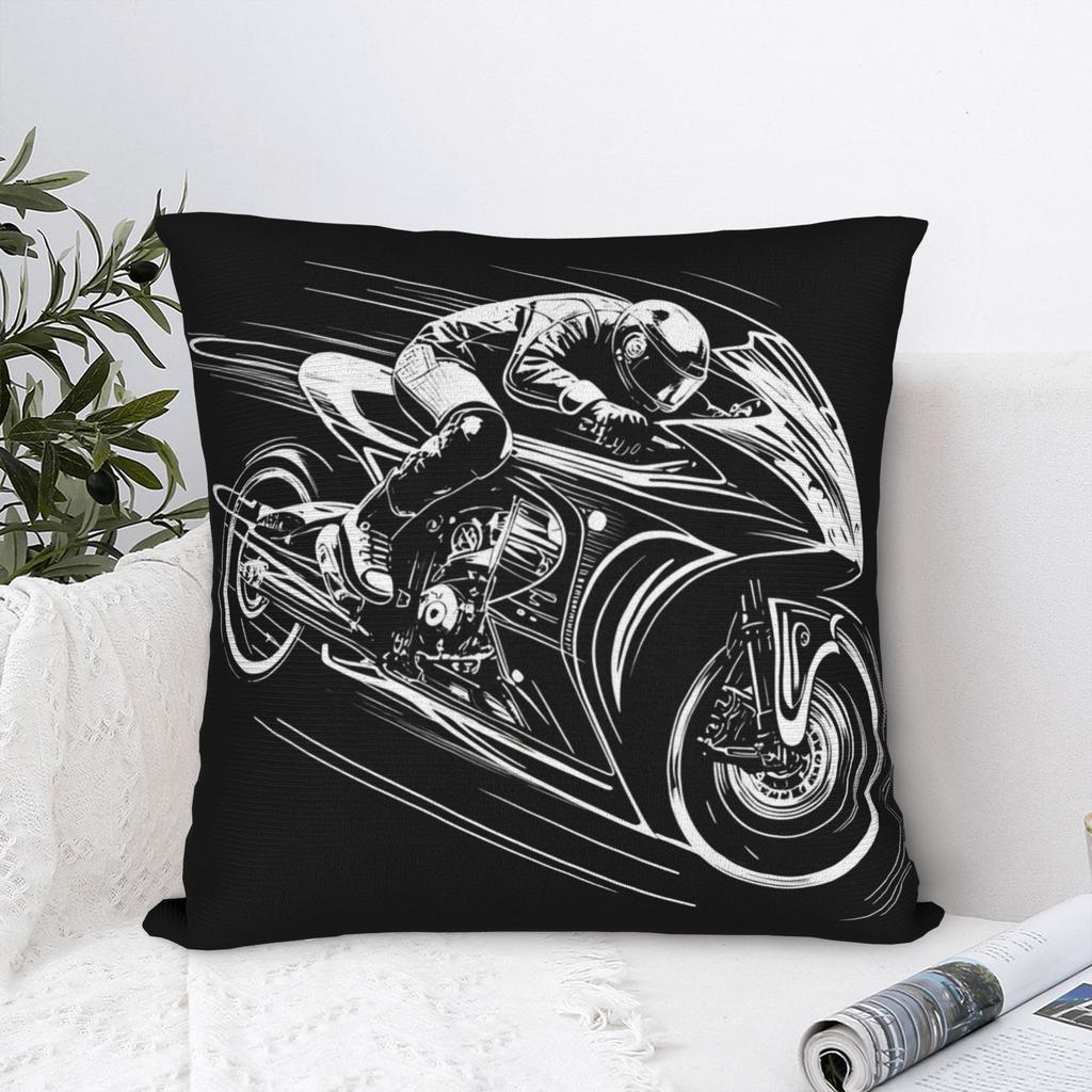 Motorcycle Pillow Case, Racing Biker Cushion Cover, Speed Sport Art Home Decor Throw Pillow Slipcover for Sofa Bedroom