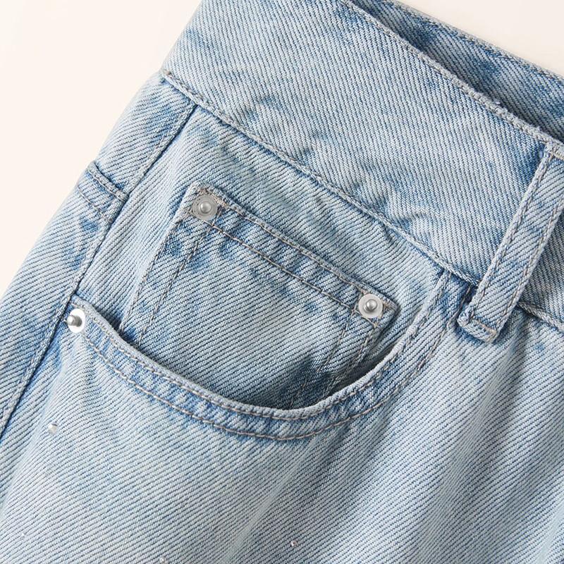 Blugi drepți cu talie înaltă și strasuri pentru femei