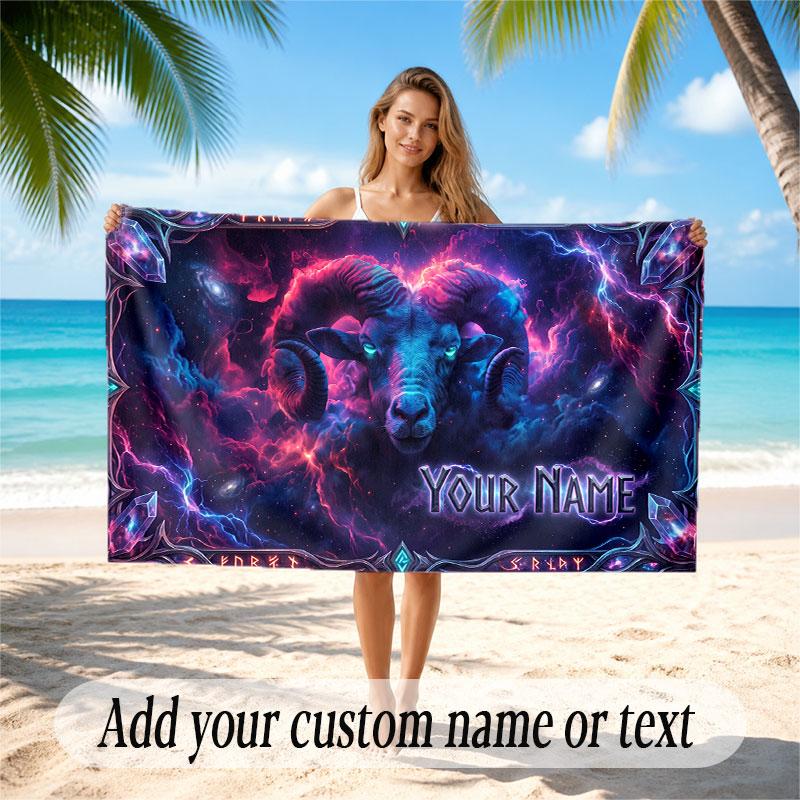 Space Cosmic Theme Soft Beach Towel Personalized Custom Name Text Towel Portable for Beach Pool Travel