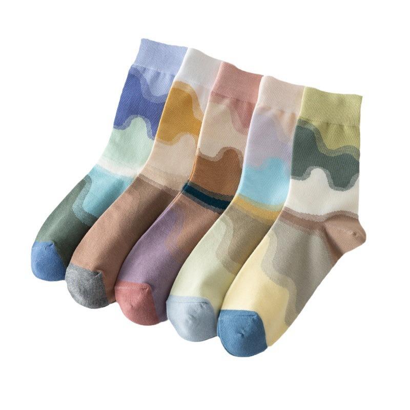 Gradient Socks Niche Design Pure Cotton Socks Personalized Oil Painting Internet Celebrity Trendy Versatile Mid-Leg Socks
