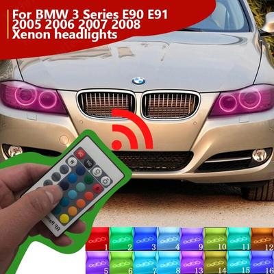RF Remote Multi-Color Ultra Bright RGB LED Angel Eyes DRL For BMW 3 Series E90 E91 2005 2006 2007 2008 Xenon Headlights