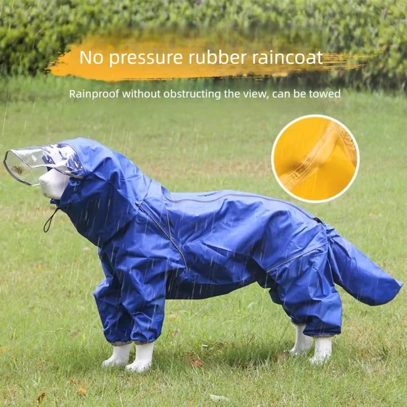 Pet dog Raincoat all inclusive raincoat hooded bag tail rain gear big dog medium to large dog golden haired Samoyed Alaska 5