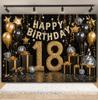 Black and Gold Balloon Gift Theme 18th Birthday Banner Backdrop Cloth Adult Gift Birthday Party Decoration Photography Backdrop