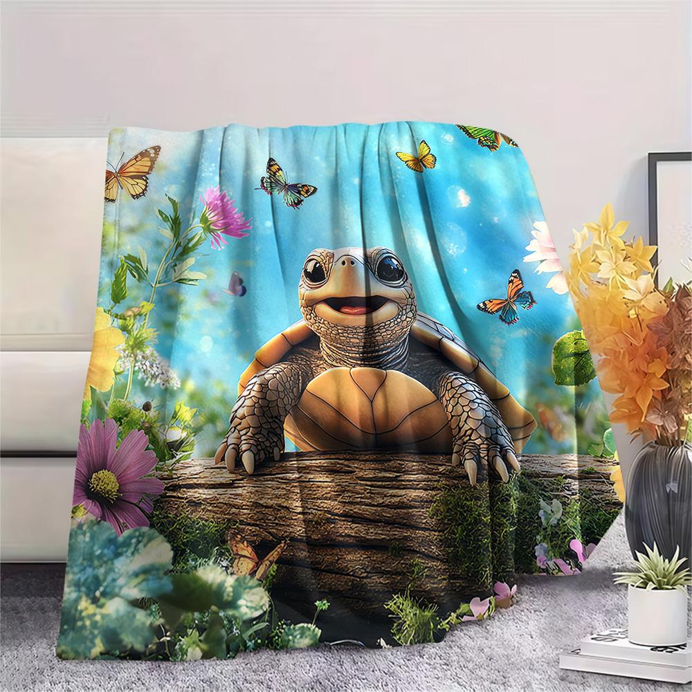 Tortoise Print Flannel Blanket, High quality Comfortable for All Seasons, Home Decor, Warmth and Comfort, Perfect for Christmas Gifts