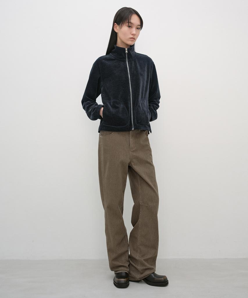 INSILENCE WOMEN Corduroy High-Neck Zip-Up Ash Navy