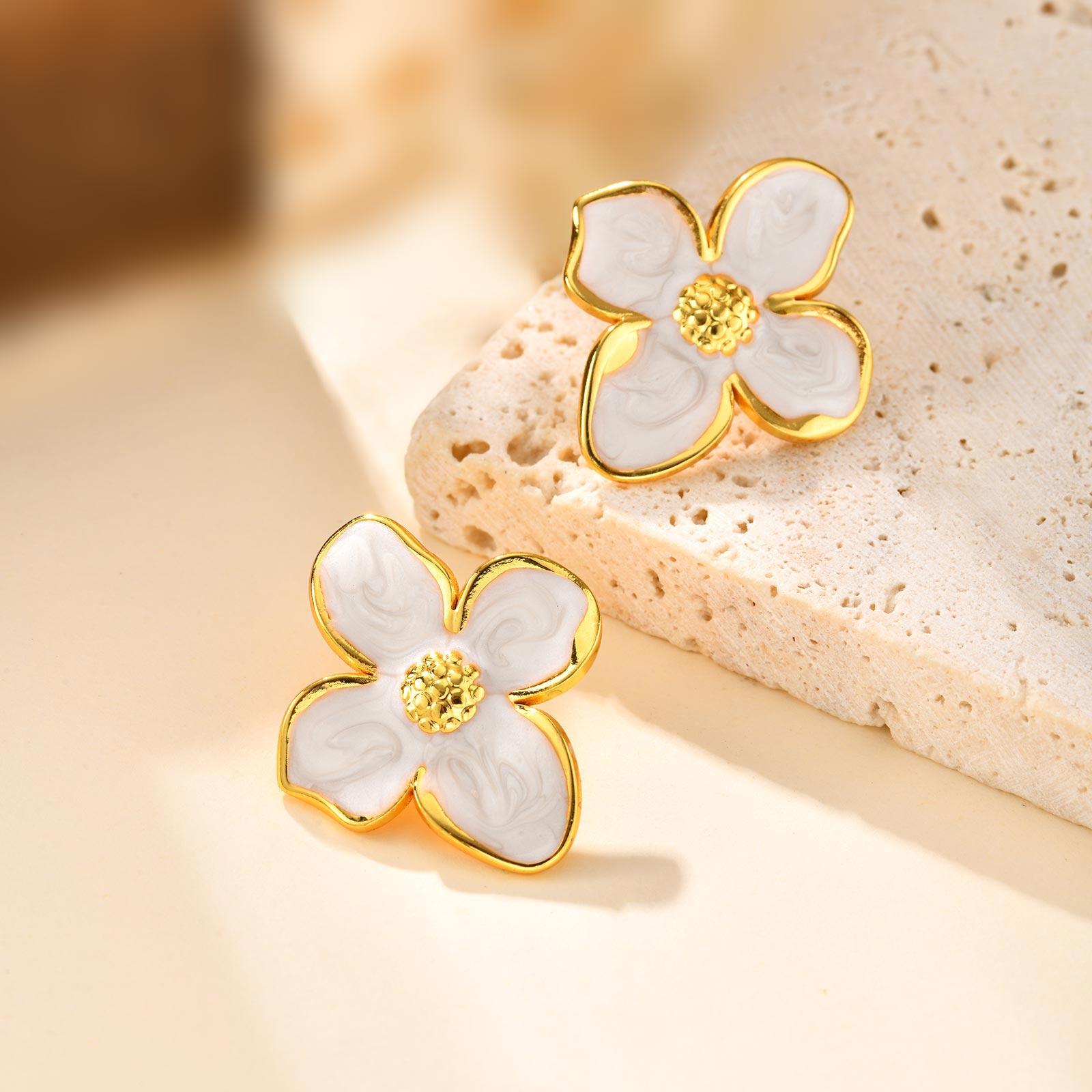

Elegant Pink/white Four-petal Flower Earrings for Women,Waterproof Stainless Steel Stud Earrings,Fashion Geometric Jewelry Gifts