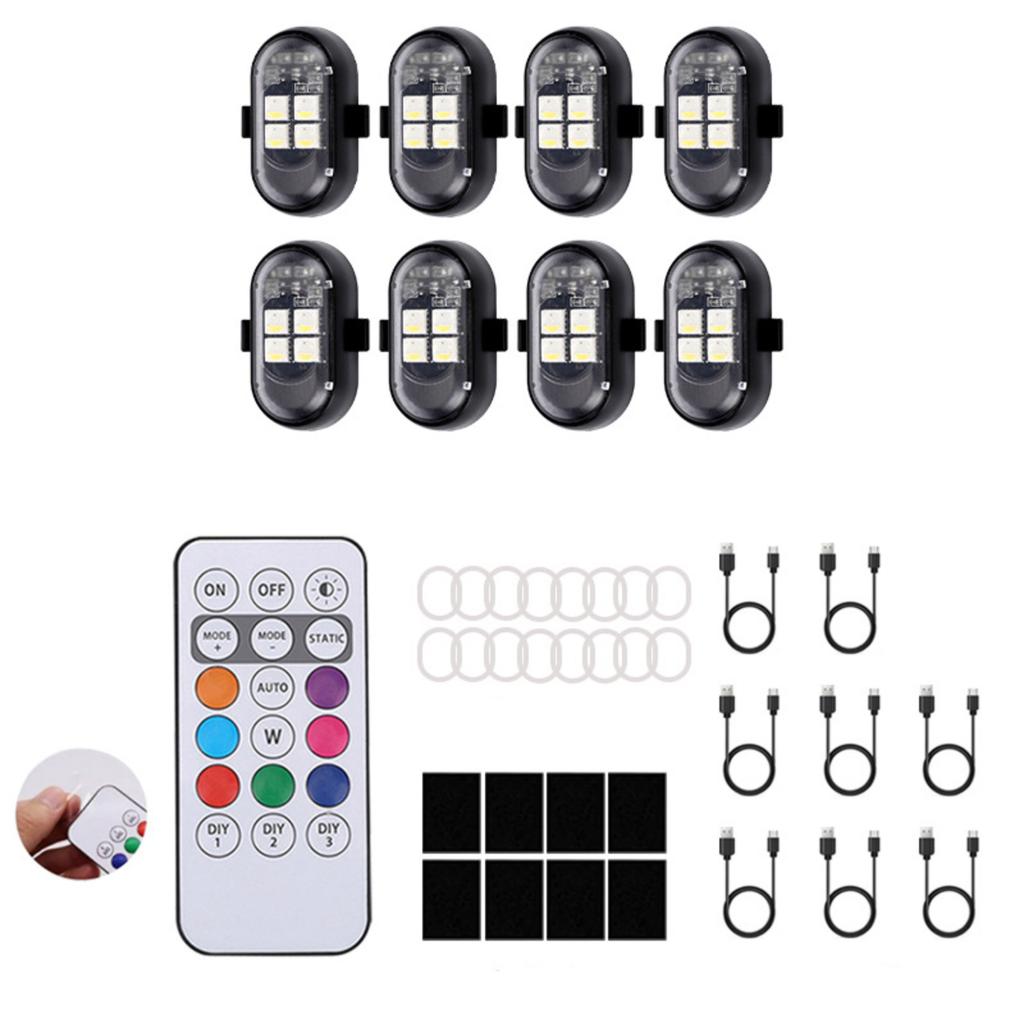 Car Wireless Remote Control Light 4 LED Beads 8 Color Ambient Light Set