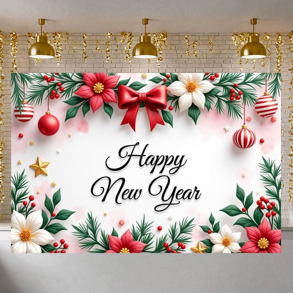 New Year Event Banner Gold Star Accent Holiday Party Banner Happy New Year Banner Pink Background For New Year Party Holiday