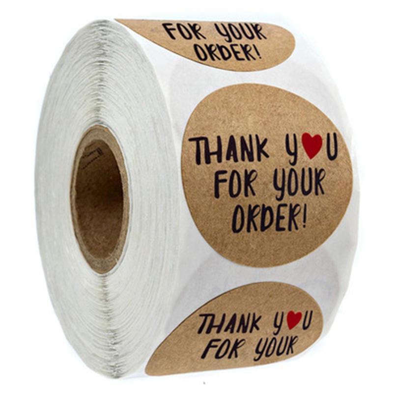 500pcs 1inch Kraft paper Thank You Stickers Seal Labels Small Business Supplies Handmade With Love Stickers Cute Stationery